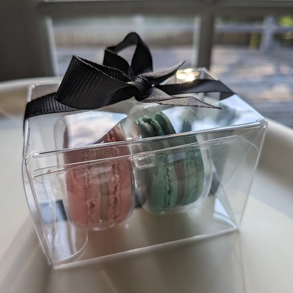 Party Macarons Favor Clear Box With 2 - Party Favor - Choose Color ...