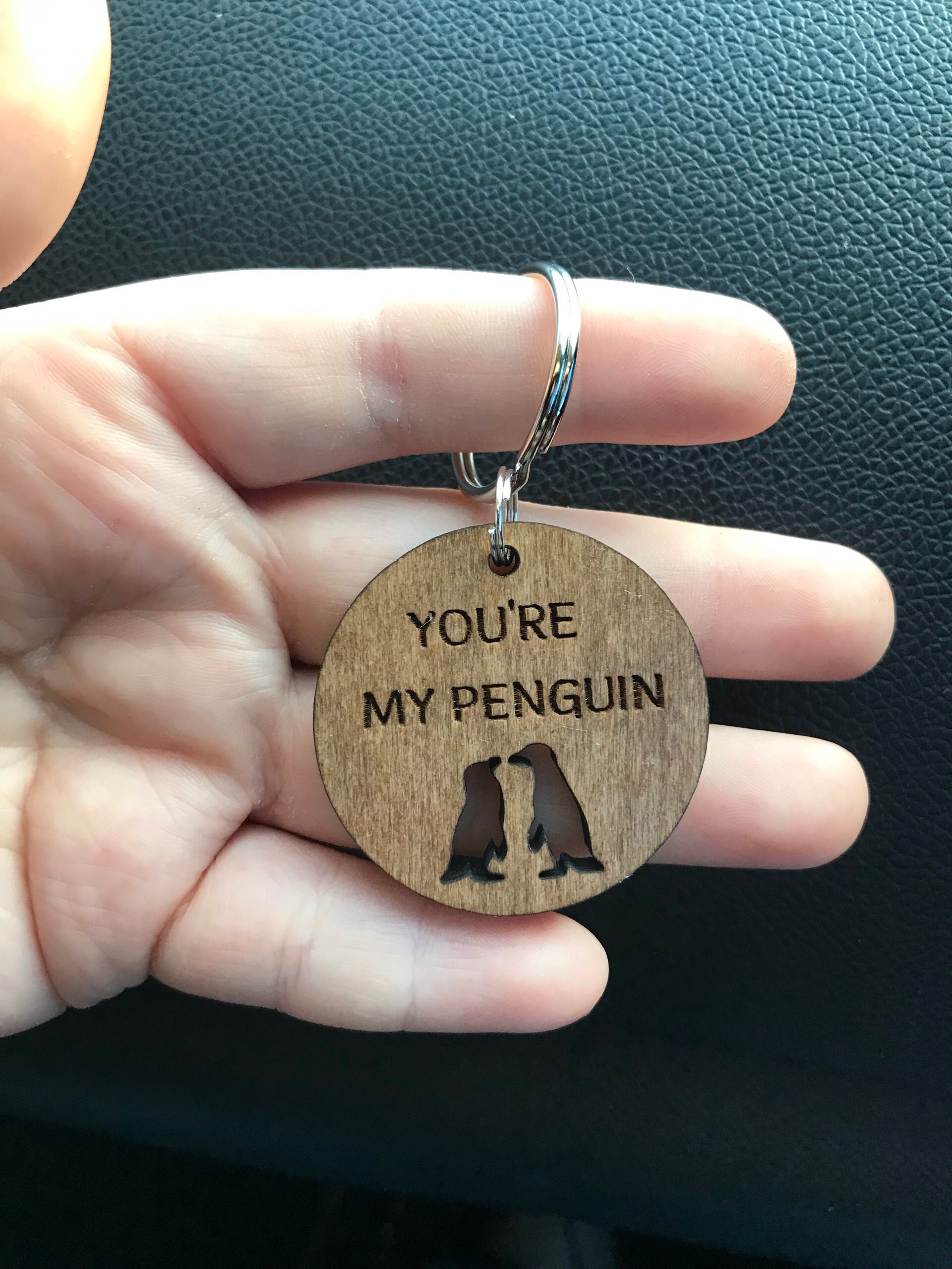 Valentine&#39;s Wooden Keyring Gift, Valentines Gift, Personalised Valentines Gift, You&#39;re My Penguin, Valentine Gift For Him Her, Penguin Lover