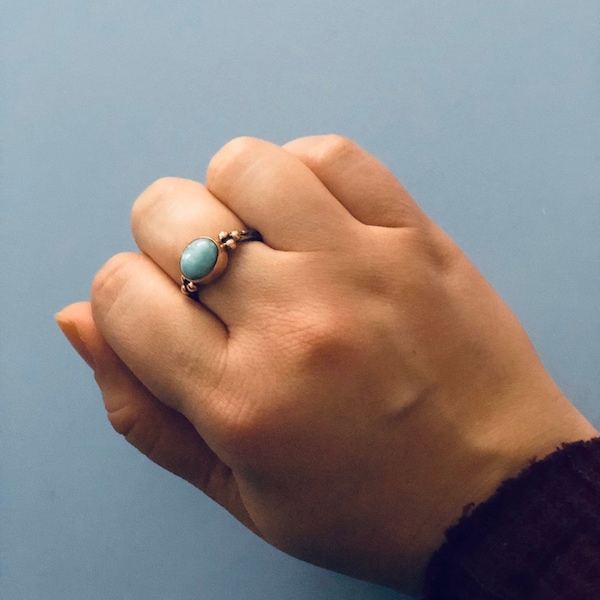 Blue Larimar Ring-925 Sterling Silver-oxidized Ring-dainty Ring ...