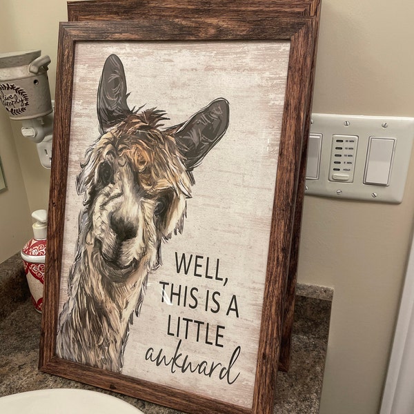 Funny Bathroom Wall Art | Set of 3 Animals Llama Cow Donkey | Bathroom ...