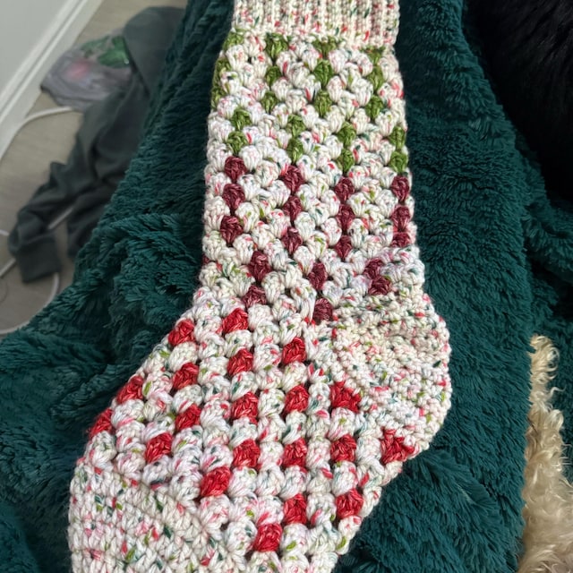 A customer's finished Granny All the Way Stocking Collection Crochet Pattern