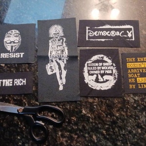 Eat the Rich & Guy Fawkes Political Patch Bundle – Small Punk Patches for Shorts, Hats, Vests – Anti-Corruption Activist Sew-On Set