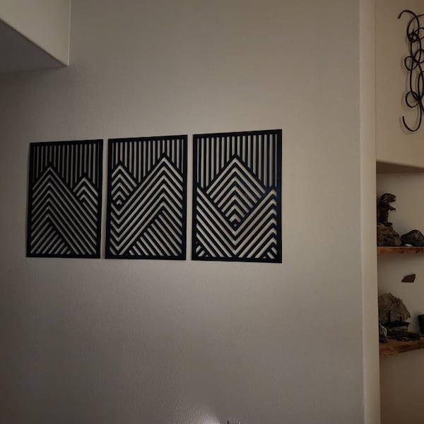 Mountain Wood Wall Art Panels Set of 3 Geometric Wooden Artwork - Etsy