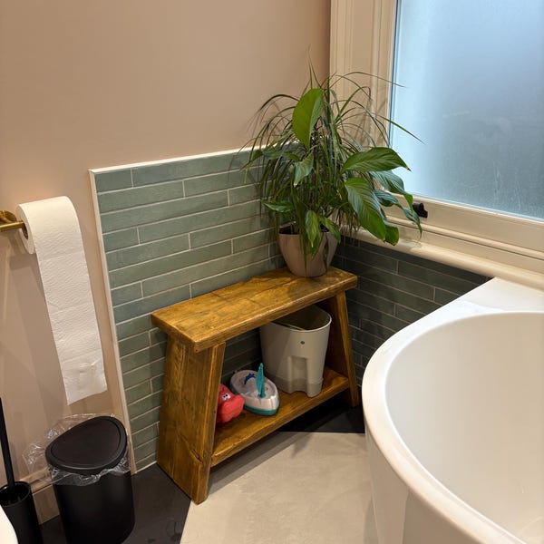 Handmade Rustic Wooden Milking Stool | Milkmaid Side Table With Shelf ...