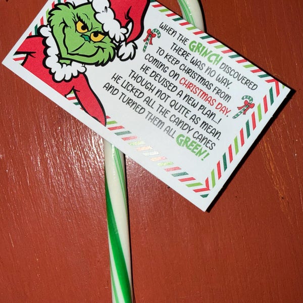 Candy Cane Grinch Inspired Christmas Gift Tags | Printable PDF - Etsy