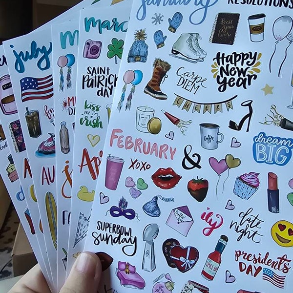 Vintage Holiday Planner Stickers – Hand Drawn Seasonal Sticker Pack – 6 Sheets / 310 Stickers ...