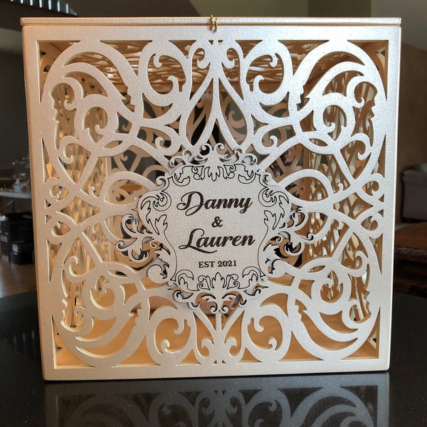 Personalized Wedding Card Box With Slot Lock Wedding Money Box Rustic ...