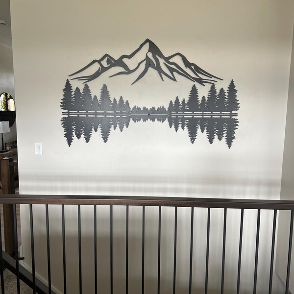 Pine Trees and Mountain Metal Wall Art, Hills and Forest Metal Wall ...