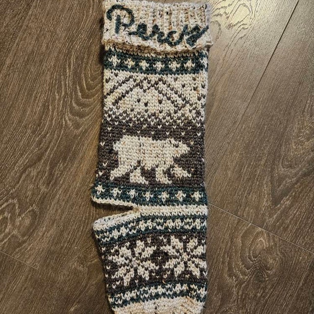A customer's finished Polar Bear Stroll Stocking Crochet Pattern