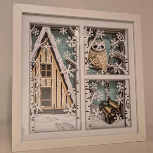 3D SVG ウィンター シャドーボックス、レイヤード フクロウ シャドー