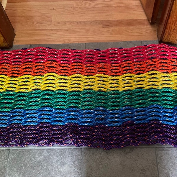 Rainbow Rope Mat Made With Lobster Rope - Etsy