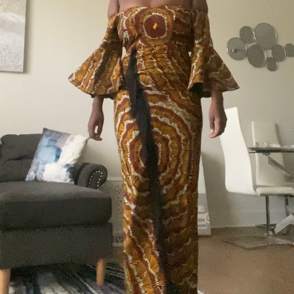 Afro Breast Cancer Awareness Dashiki Off The Shoulder Long Sleeve Dress Glamorous Pink LT7