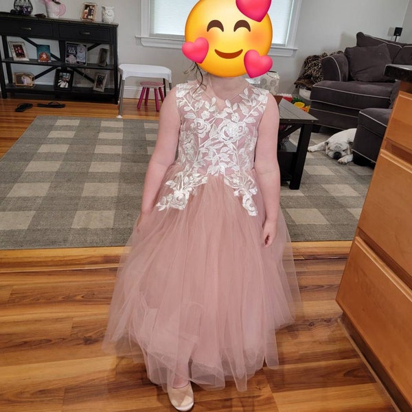 Lace Illusion Back Christening & Flower Girl Dress | Tiered Hi-Low Gown main image 1