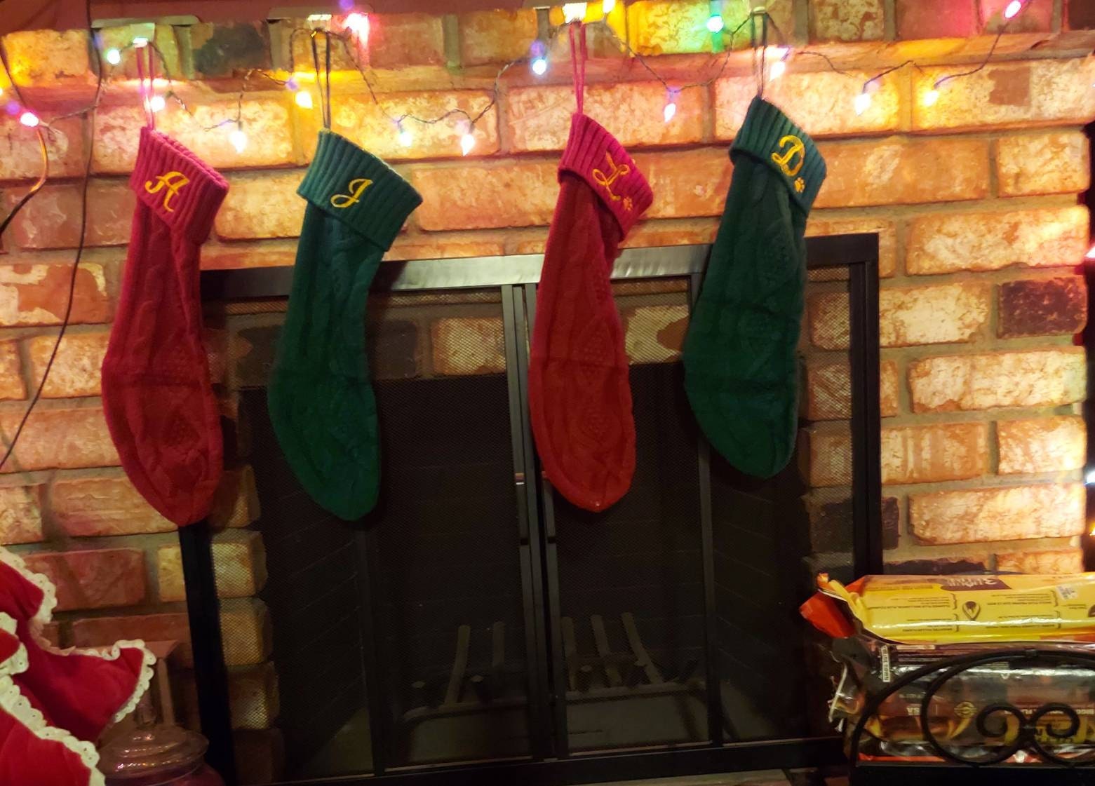 1 Personalised Knitted Christmas Stocking, Pet Stocking, Monogrammed Family Stockings, Cable Knit Holiday Stocking, Traditional Festive