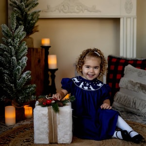 navy blue smocked nativity dress Deep Blue Smocked Nativity Dress