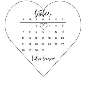 Burn Away Cake Topper Calendar Template, 7.5" Custom Heart Cake Topper, 2024 Calendar Printable, Birthday Cake Topper, Instant Download