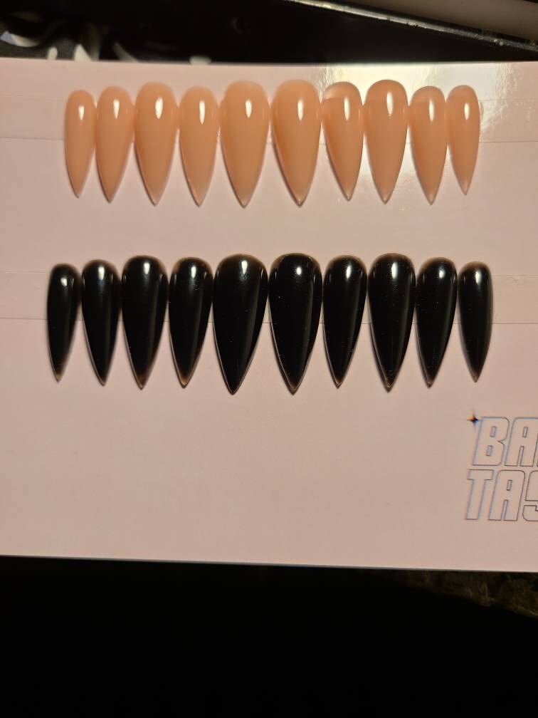 JELLY BLACK Korean style press on nail art, gothic simple clean nails for fall winter, halloween nails, goth, stiletto long medium short