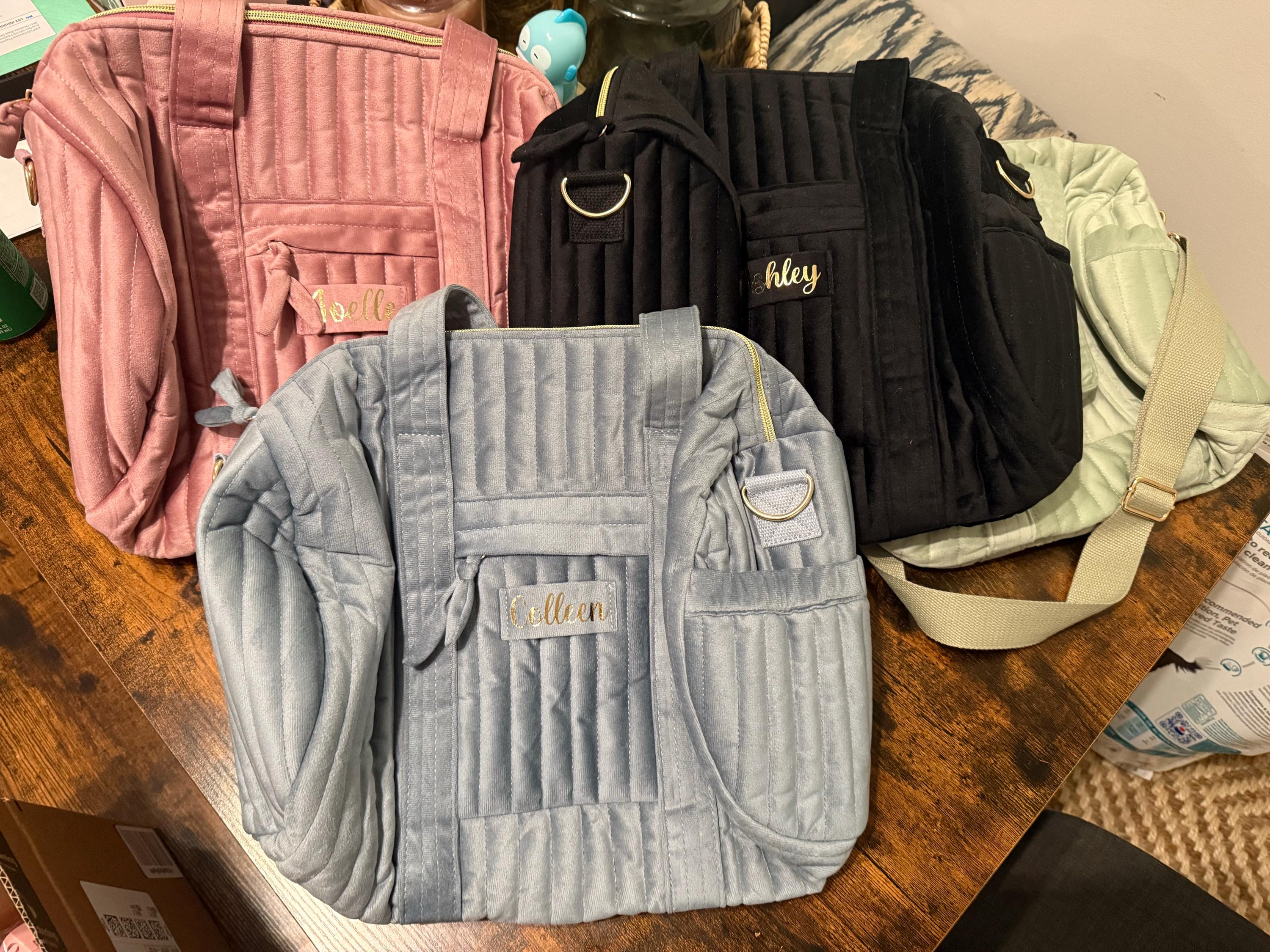 Personalized Velvet Duffle Bag with Small Pouch, Custom Name Duffel Bag, Carry-On Bag, Small Gym Bag, Weekender Overnight for Women & Girls
