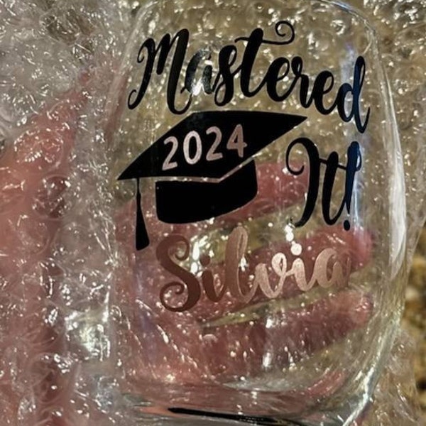 Mastered It Wine Glass, Graduation Gift, Class of 2025, Grad Wine Glass ...