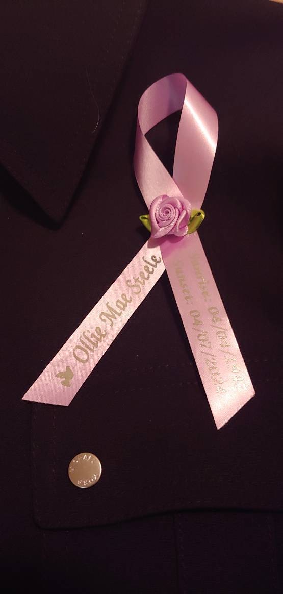Personalized Memorial Ribbons with Pins for Funeral or Celebration of Life Assembled Fundraiser Awareness Ribbon - Rose Center Decoration