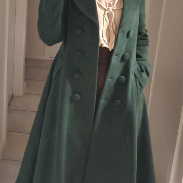 Winter Warm Wool Coat for Women, Long Wool Outwear, Green