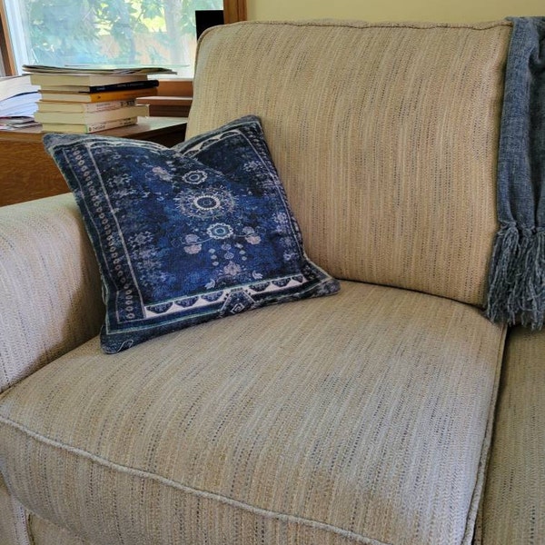 Bohemian Cushion, Navy Blue Pillow, Modern Pillow Cover, Rug Design