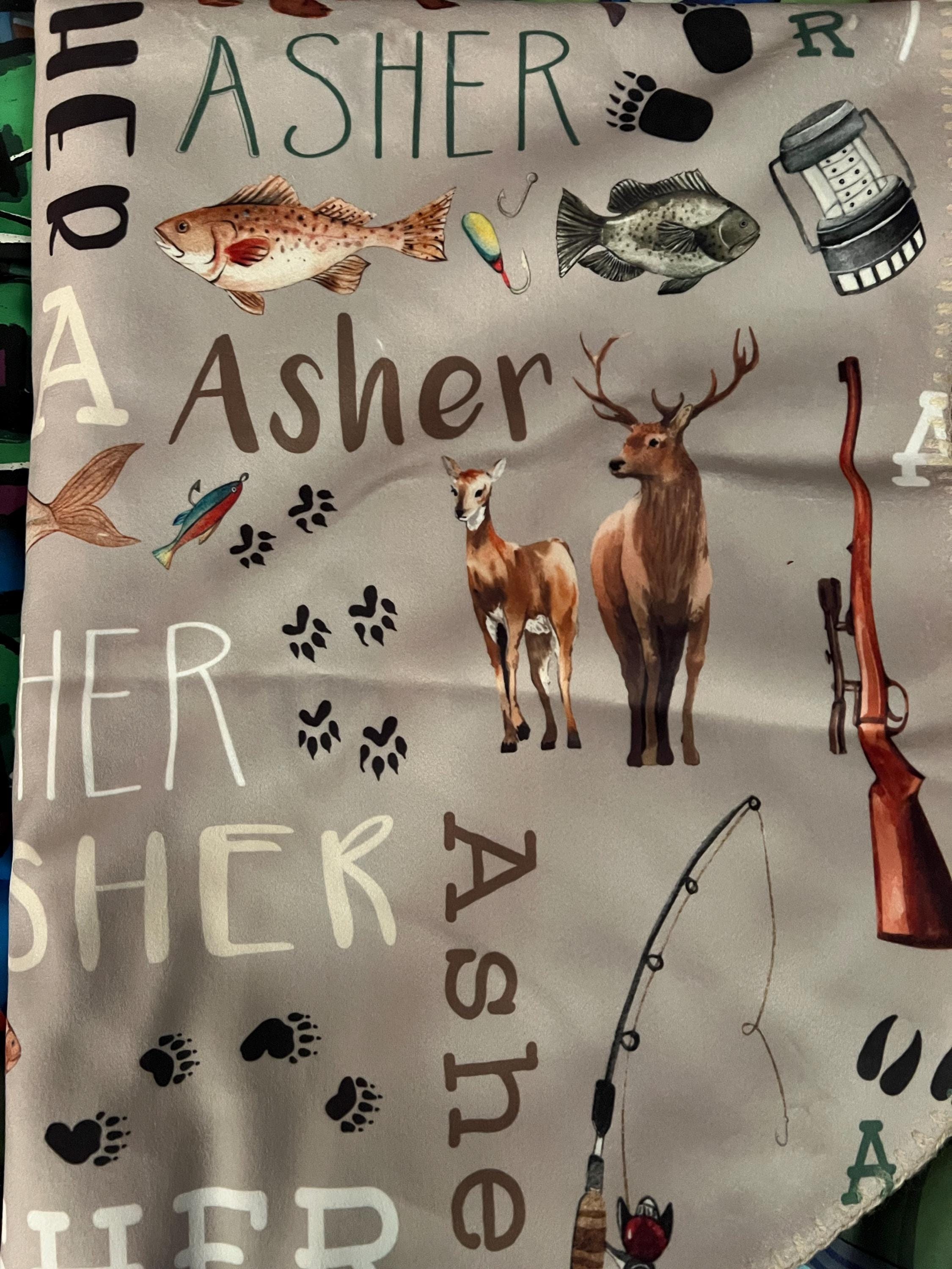 Personalized Hunting Fishing Blanket - Custom Hunting Baby Blanket- Hunting Baby Blanket - Personalized Name Blanket - Outdoors Bear Deer