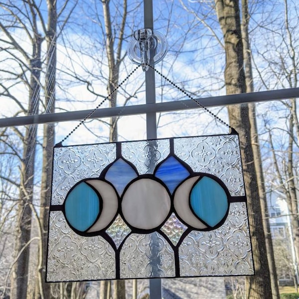 Stained Glass Triple Moon Goddess Panel, Whimsy Decor, Bohemian Decor ...