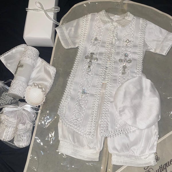 Baby Boy Christening Outfit 9 Pieces Set, White Blessing or Baptism ...