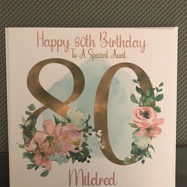 Carte D'anniversaire Personnalisée 80e Pour Maman Tante Grand-mère Soeur Nan Femme Meilleur Ami Voisin Floral Rose Spécial Dame âge Carte Pour