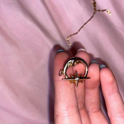 Story Of Moon and Star Crystal Necklace - Gold