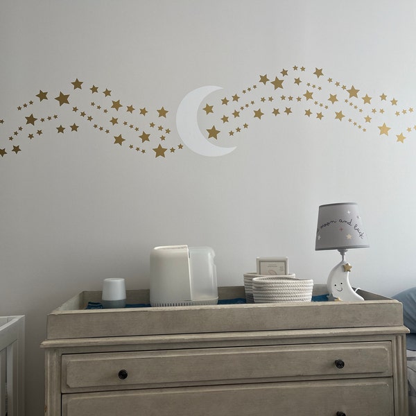 Moon and Stars Wall Decal - Star Stickers - Nursery Decals - Metallic ...