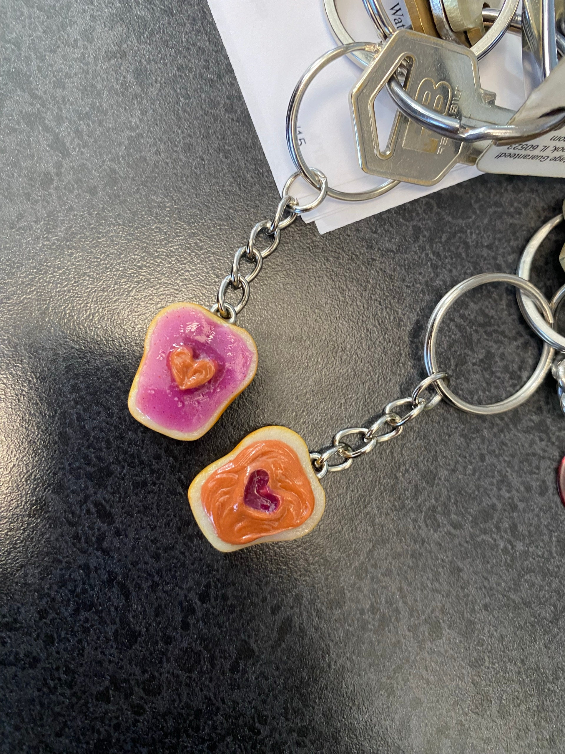 Peanut Butter and Jelly Heart Keychain Set, Grape, Best Friend&#39;s Keychains (or Phone Charms), Great Gift for Mom, Daughter, Sister, Cute :D