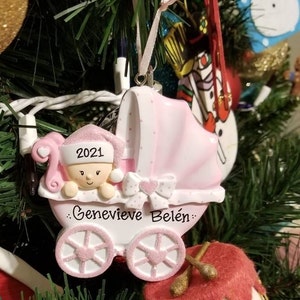 Pink Personalized Christmas Ornament Baby Carriage 