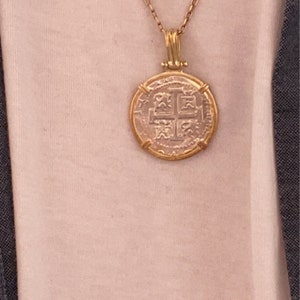 Authentic Atocha 14K Gold Overlay Silver Coin Pendant – 1600-1700 Sunken Treasure – Round, Handmade, Antique Style