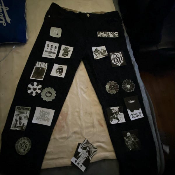 Deconstructed Fake Two-Piece Design Patchwork Jeans