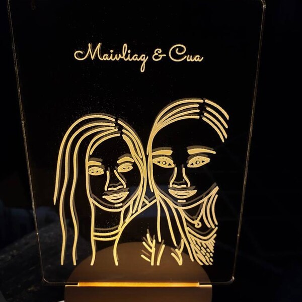 Custom LED Photo Night Light, Personalized Portrait Illustration Photo ...