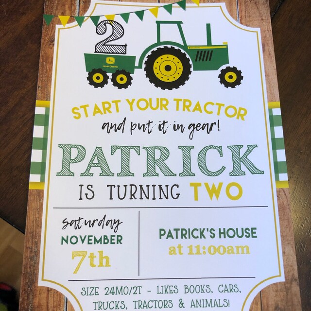 Custom Tractor John Deere Birthday Invitation Printable PDF - Etsy for Free Printable John Deere Invitations