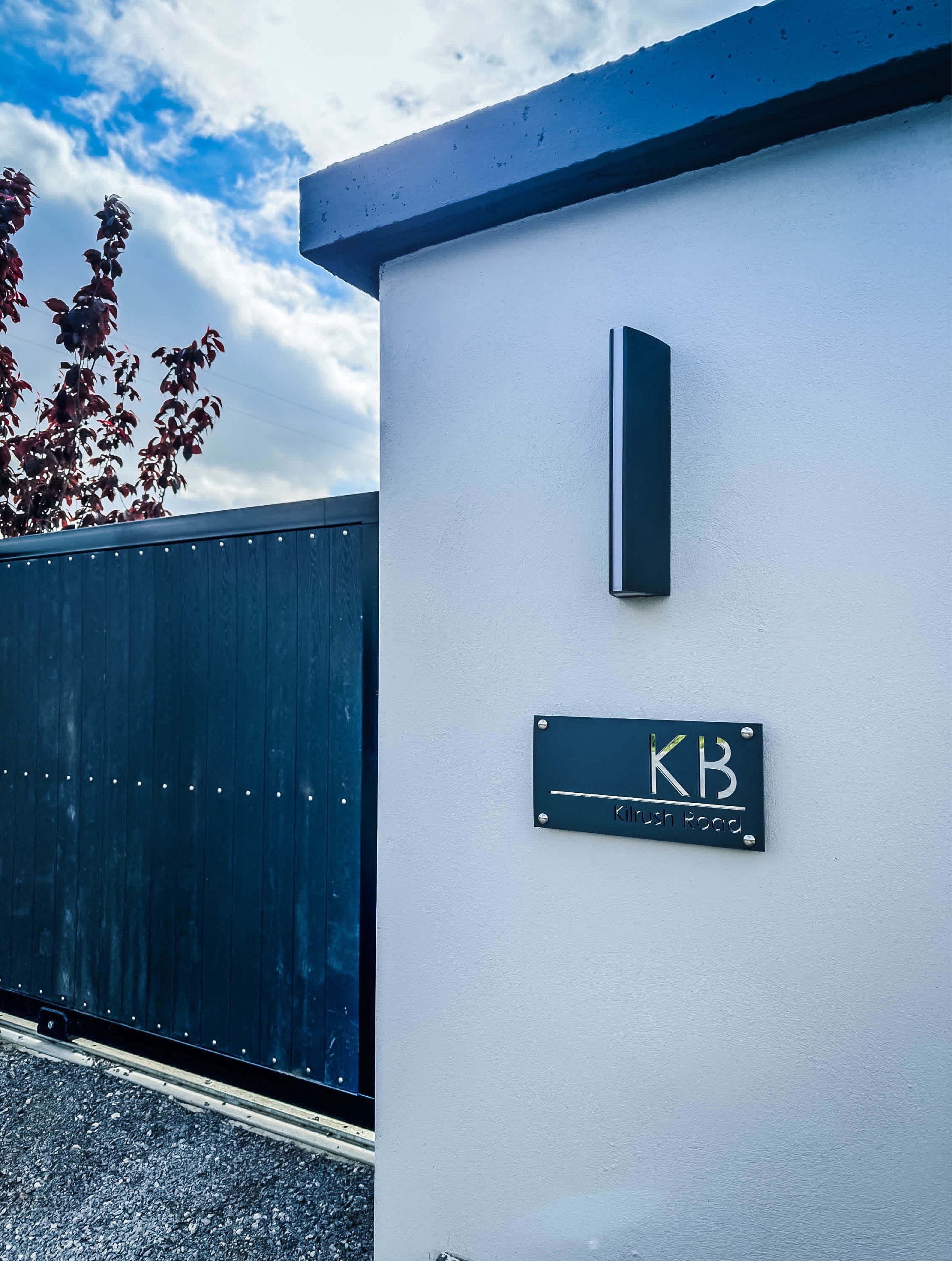 House Wall Plaques UK | Luxe A4 | Precision Laser Cut Acrylic House Number Sign | Matt Gray Anthracite & Silver Mirror | 280mm x 140mm