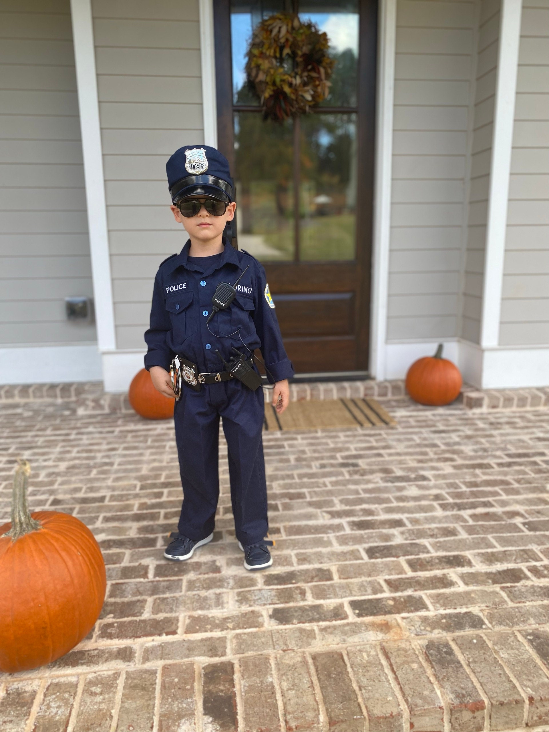 Kid&#39;s Police Costume | Embroidery PERSONALIZED Costume | Authentic | FREE hat | Perfect Kid&#39;s Birthday gift | Best Kid&#39;s Christmas Present!