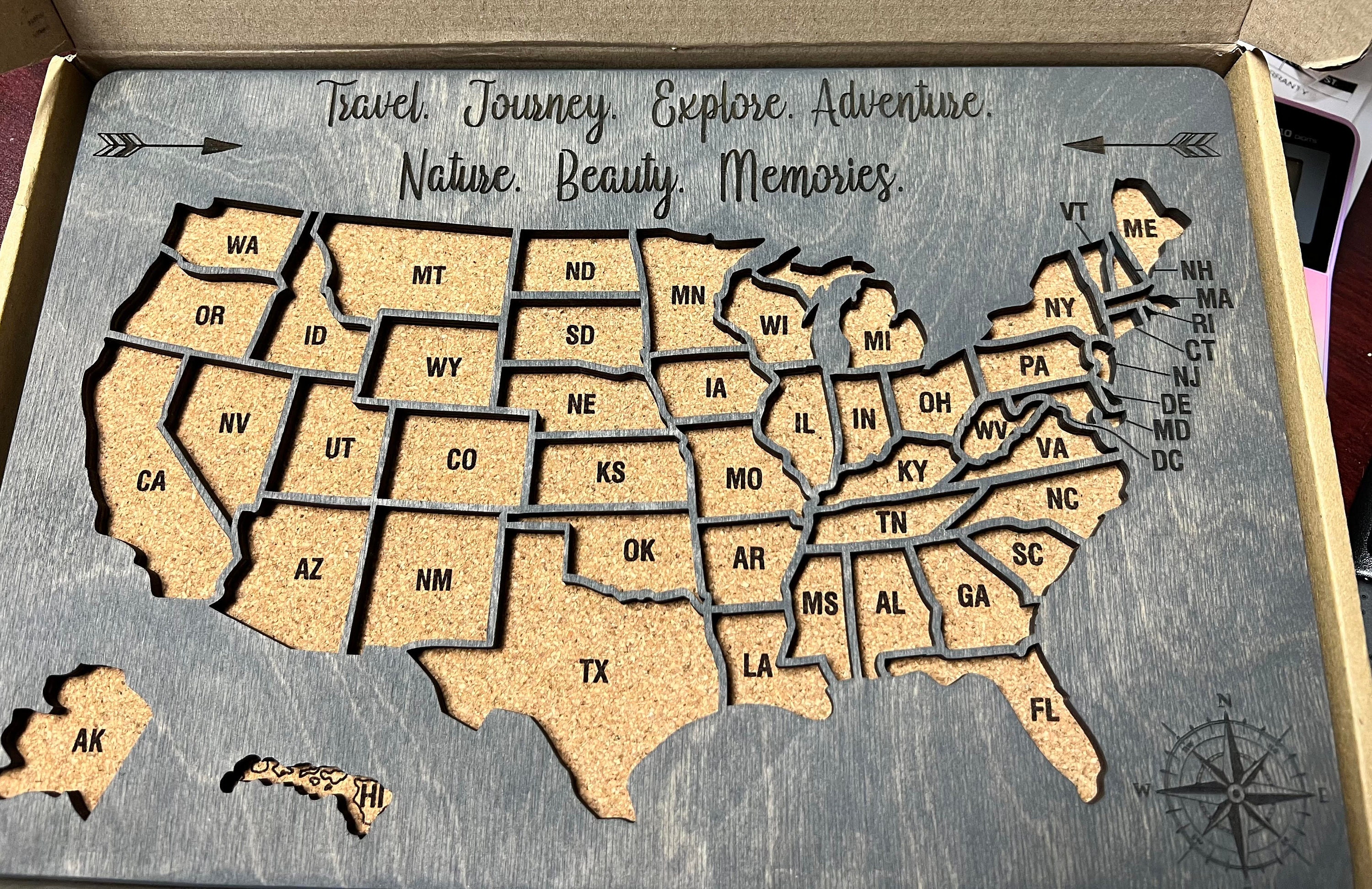 Push Pin USA Map Travel Map For Couples Gift, Wooden Map Of United States One Year Anniversary Gift, Personalized Cork Board Map With Pins