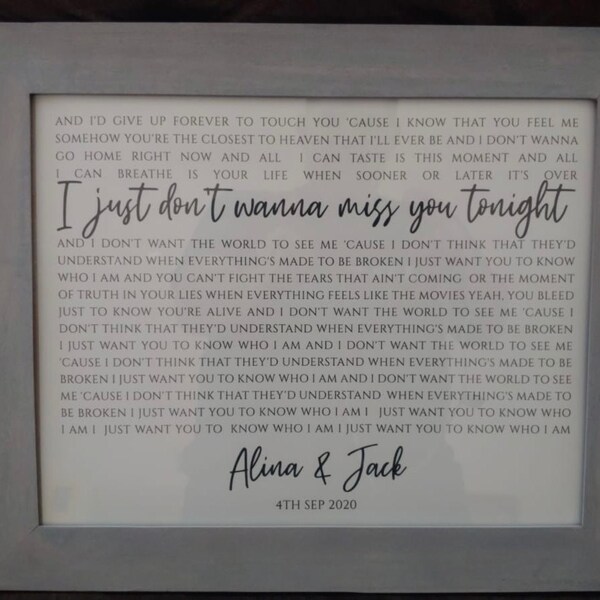 Custom Song Lyrics Wall Art, First Dance Art Print, 1st Anniversary ...