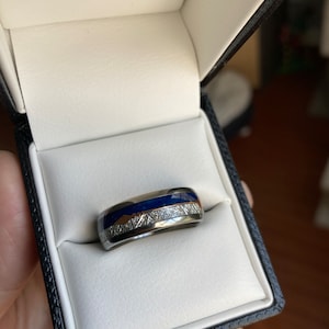Meteorite Inlay Tungsten Ring Blue Sapphire Stone Setting - Etsy