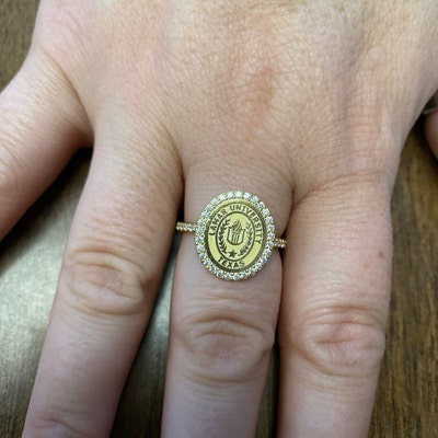 Gold Diamond Pave College Class Rings, Women's Class Ring, Gold ...