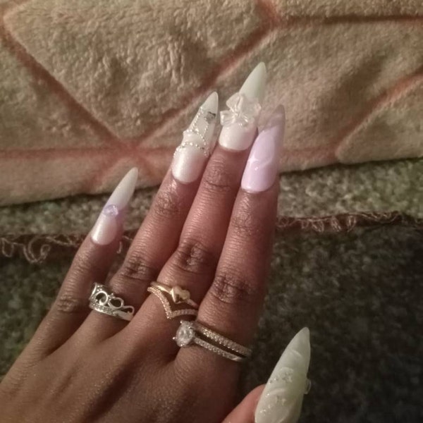 Gold and Pink Rose Nails/shimmery Nails/gold Accent Nails/custom Press