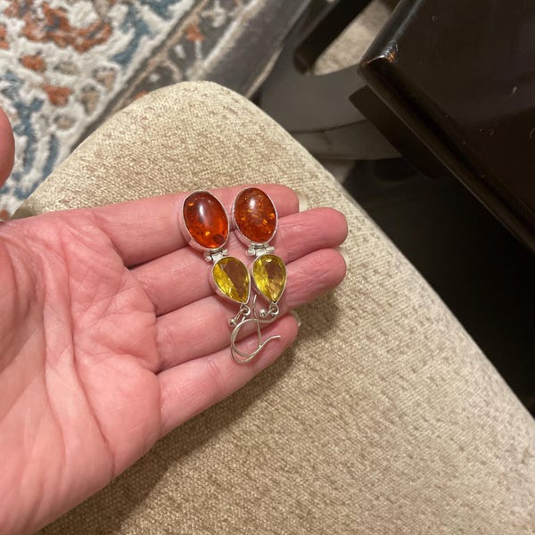 Boucles D'oreilles Pendantes Moonstone Arc-en-ciel Plaqué Or Jaune - Vintage - Panoply Jewelry
