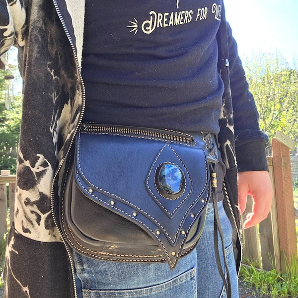 Leather Festival Utility Belt -hip Bag -pocket Belt With LABRADORITE ...