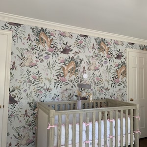 OH Deer Wallpaper Light Forest Bunny Scene Mural Floral - Etsy OH Deer Wallpaper Light Forest Bunny Scene Mural Floral - Etsy