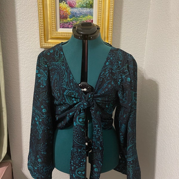Blouse PDF Digital Sewing Pattern, Front Tie Top With Puff Sleeves ...