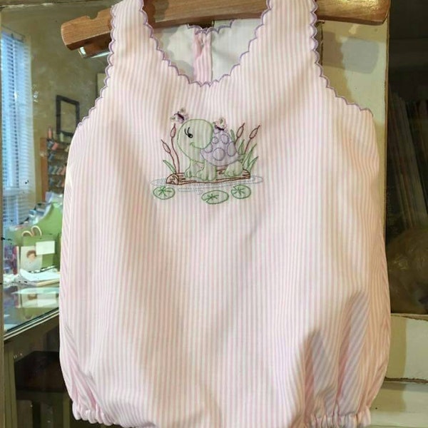 Hand Smocked Baby Boy Bubble Romper - Smocked Trains